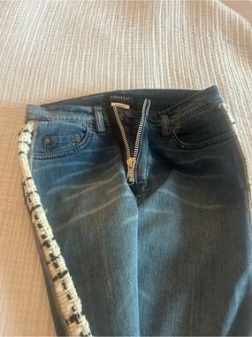 Amnesia Blue Skinny Jeans with Tweed Side Trim